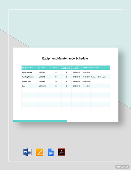 Equipment Maintenance Schedule Template - 10+ Free Word, PDF Format ...