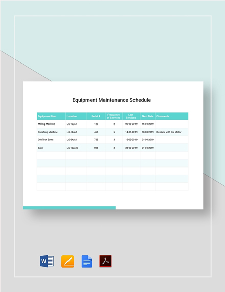 Machine Maintenance Schedule Template - PDF | Word | Excel | Apple ...