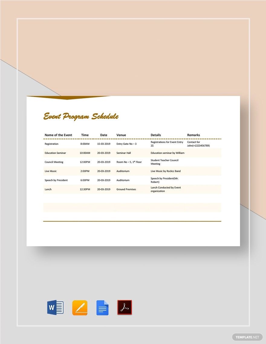 Printable Event Program Schedule Template in Word, Google Docs, PDF, Apple Pages