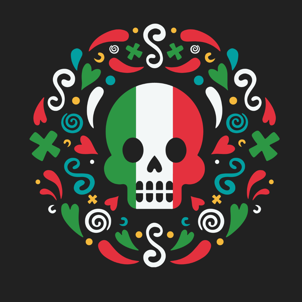 Mexican Flag Skull Vector Template