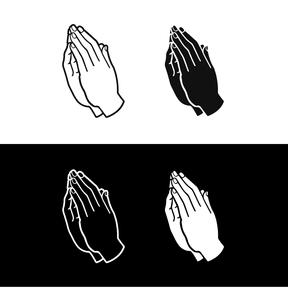 Black and White Praying Hands Vector Template