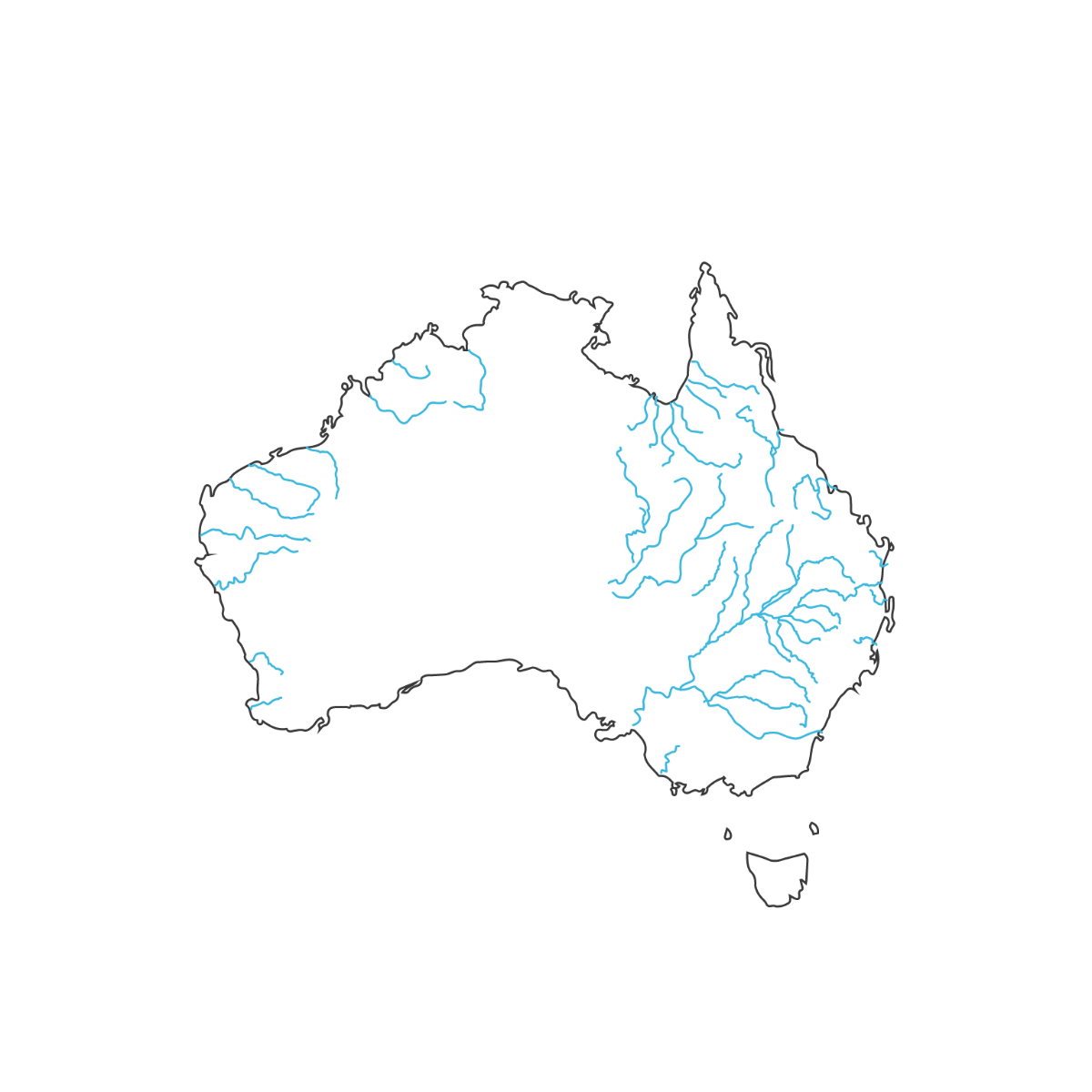 Australia Map With Rivers Vector Template