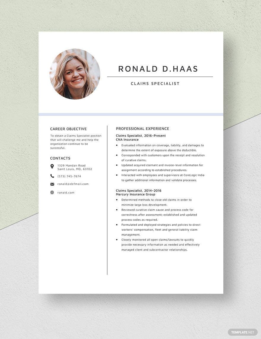 Claims Specialist Resume
