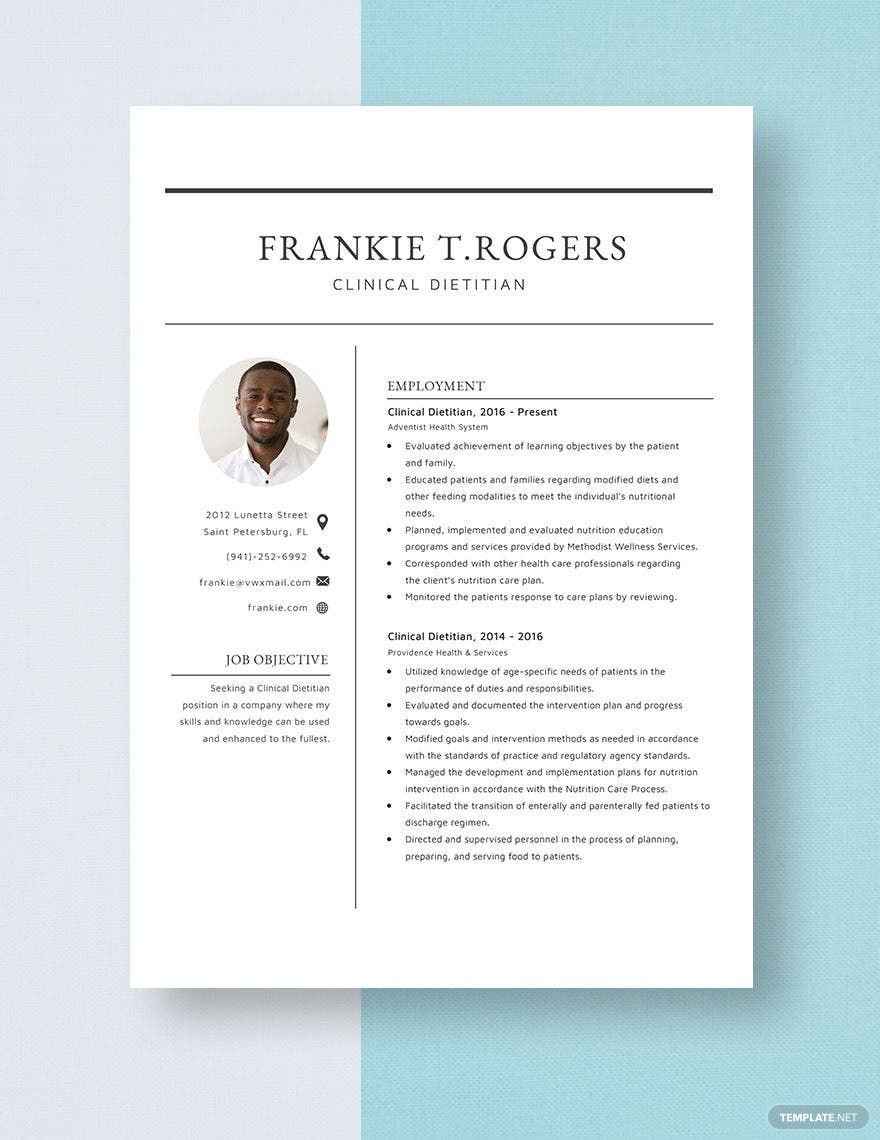Free Clinical Dietition Resume Template