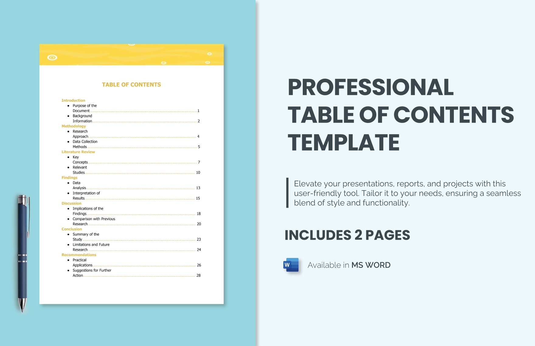 Professional Table of Contents Template
