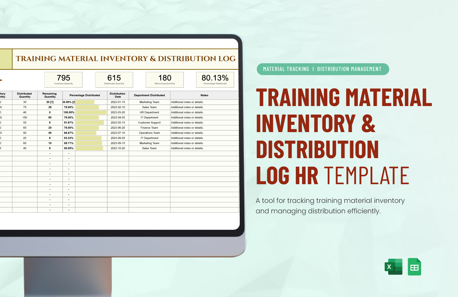 Training Material Inventory & Distribution Log HR Template
