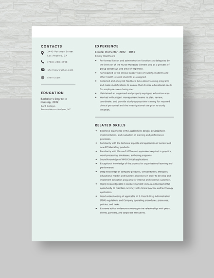 Clinical Instructor Resume Template