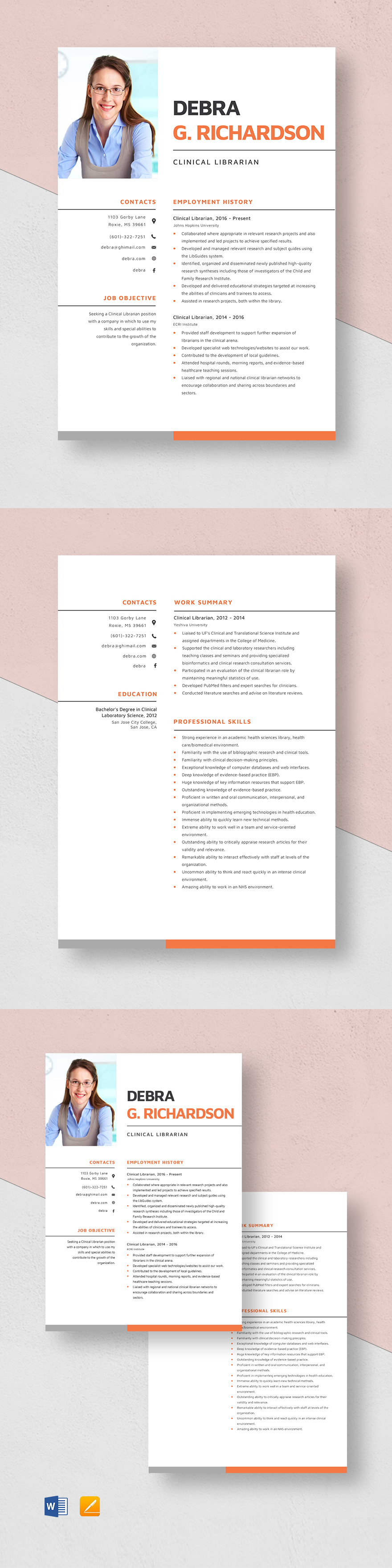 Academic Librarian Resume Template Word Apple Pages Template Net   Clinical Librarian Resume Template 3 