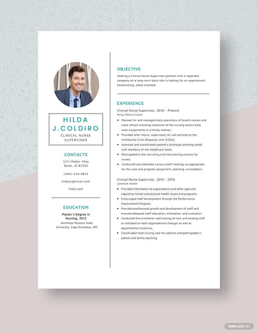 Clinical Nurse Supervisor Resume In Word Pages Download Template