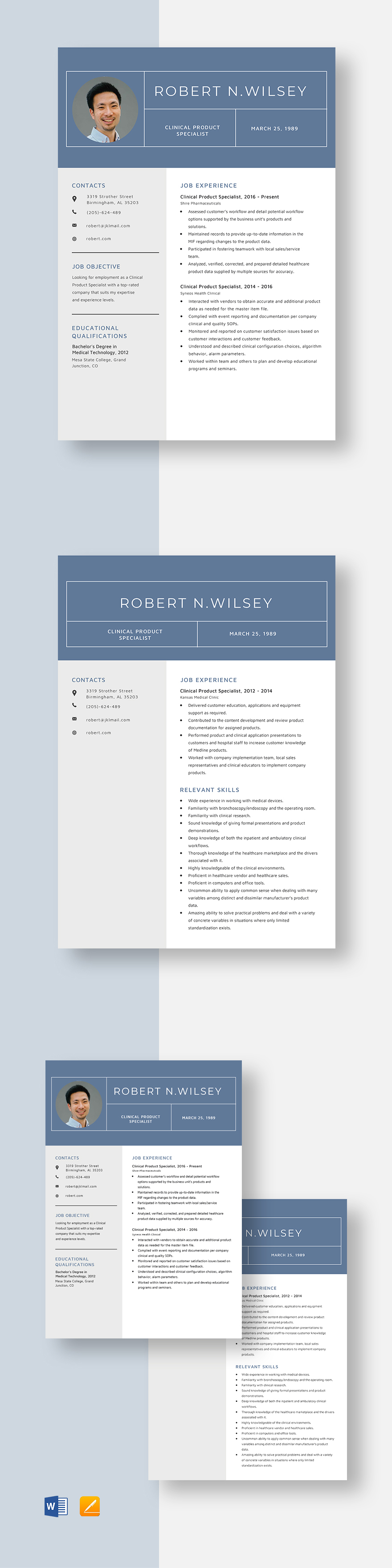 Free Clinical Product Specialist Resume Template