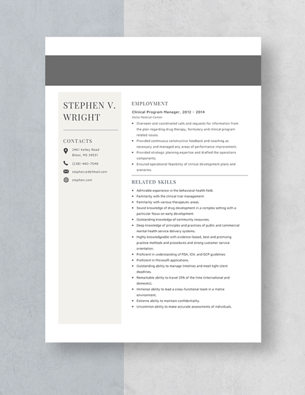 Clinical Program Manager Resume Template