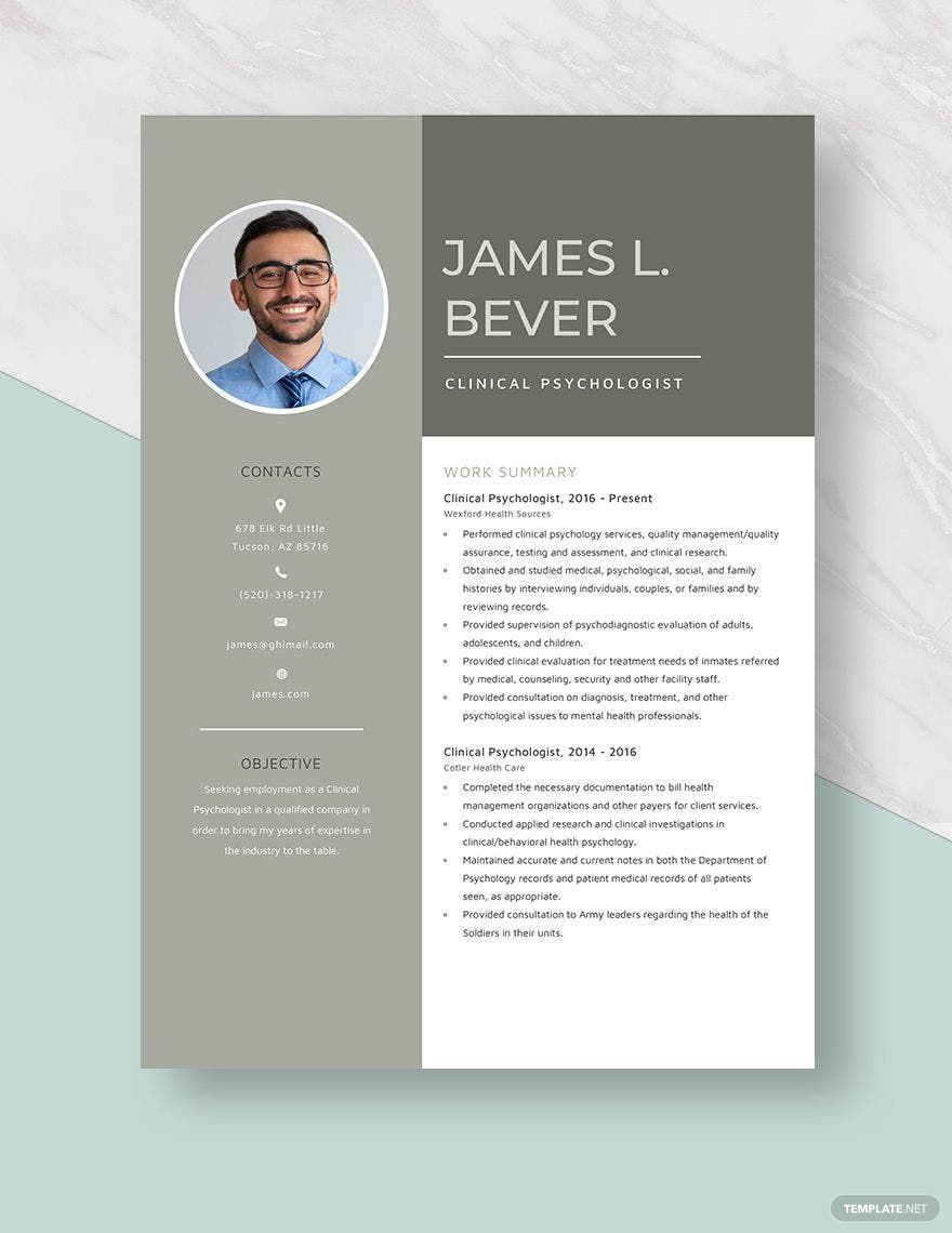 Clinical Psychologist Resume in Word, Apple Pages