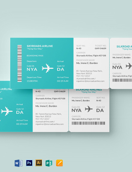 Simple Airline Ticket Template Illustrator Word Apple Pages PSD 