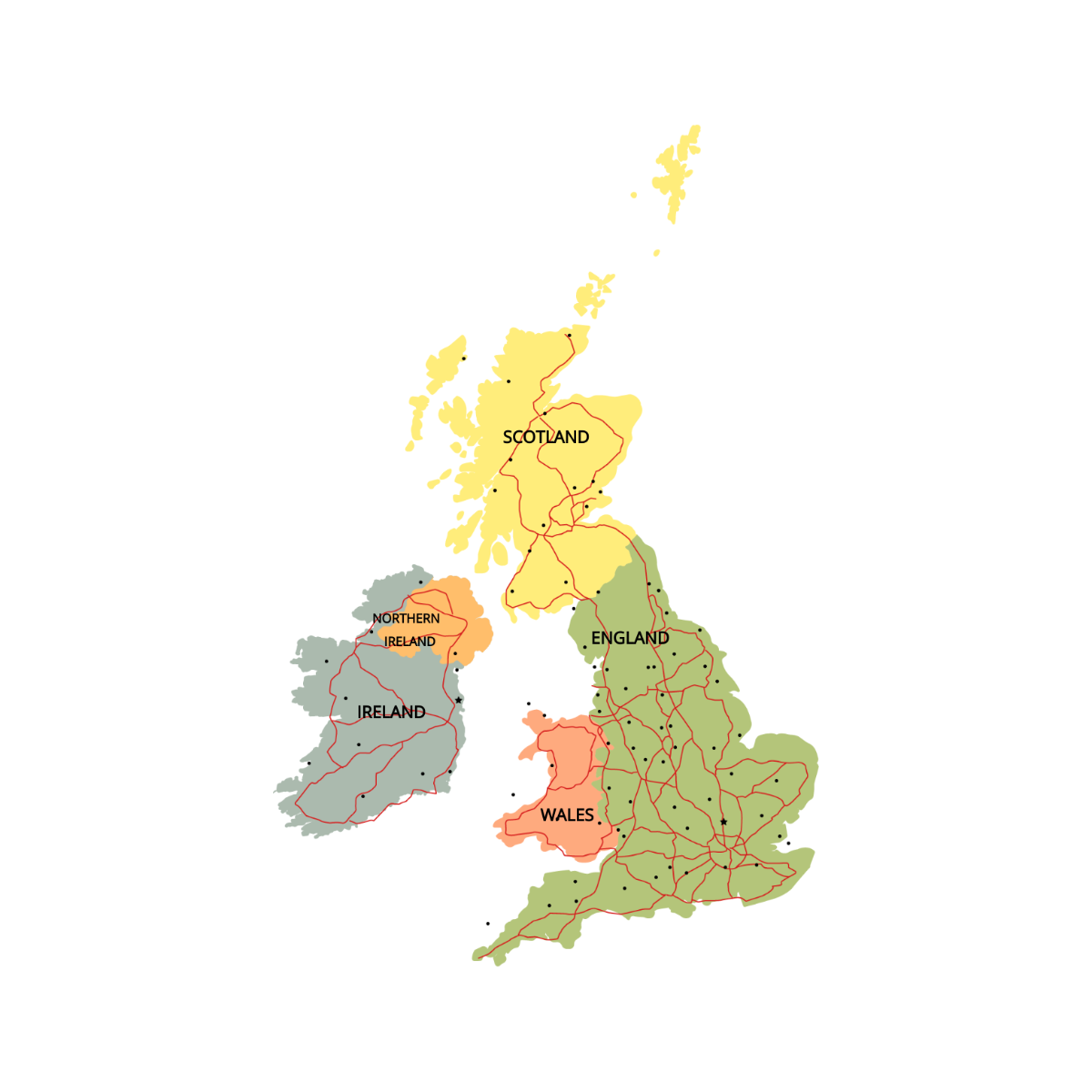 UK Road Map Vector Template