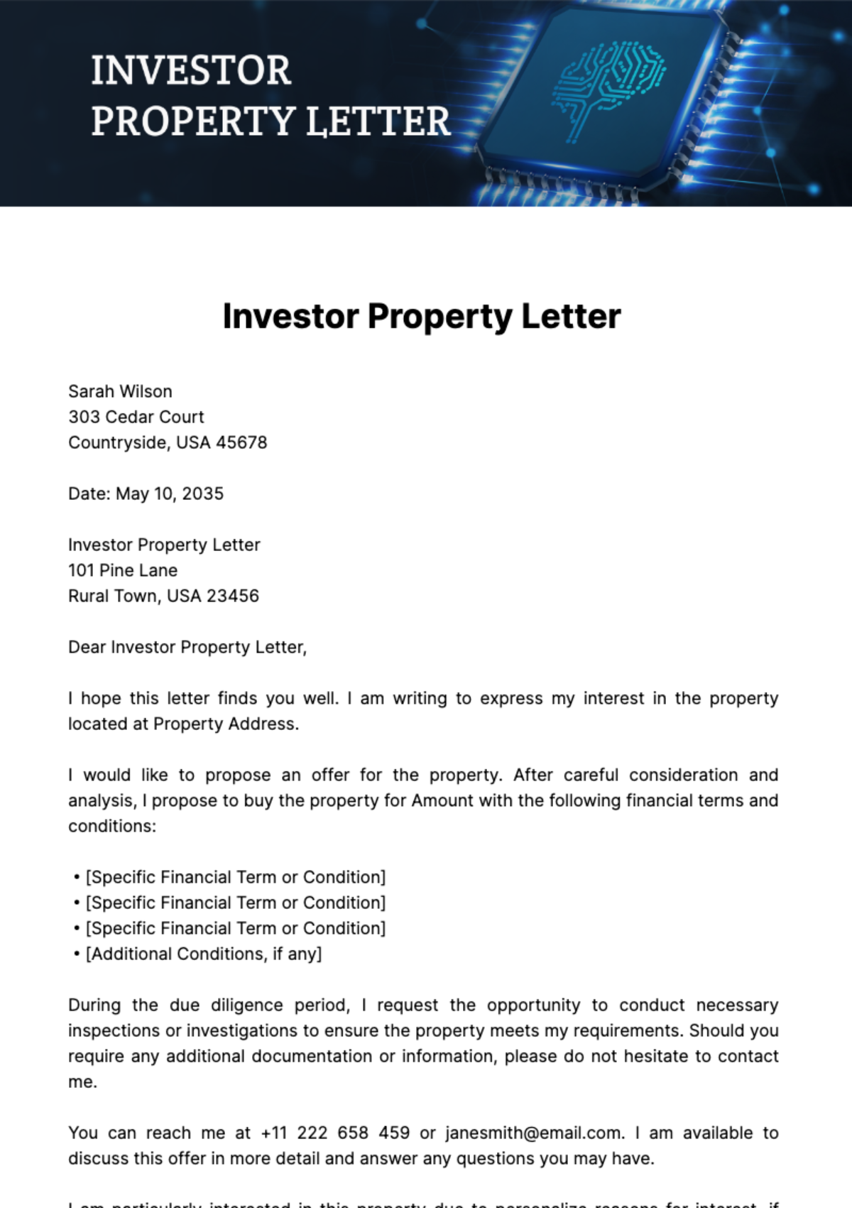 Investor Property Letter Template