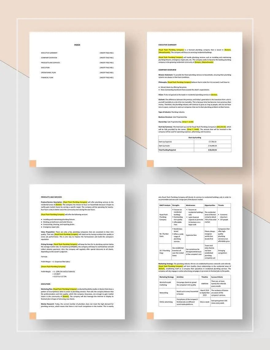 Plumbing Company Business Plan Template Download in Word, Google Docs