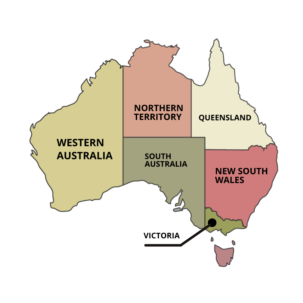 Australia Map with Regions Vector