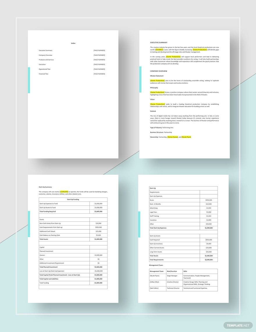 Production Company Business Plan Template Google Docs Word Apple
