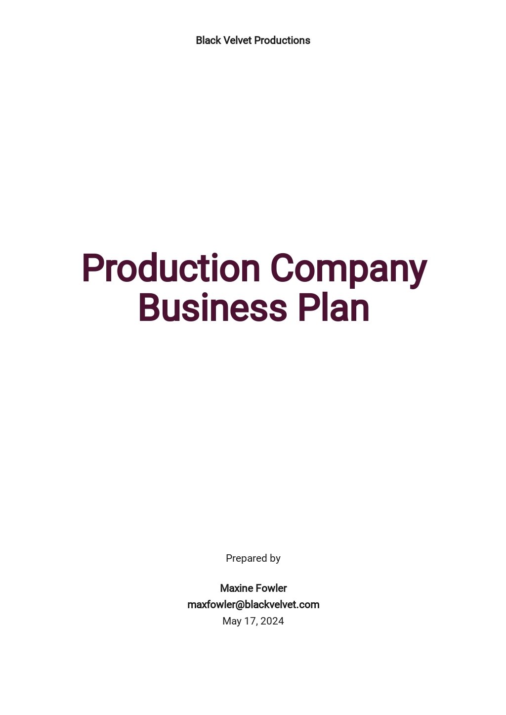 production company business plan sample