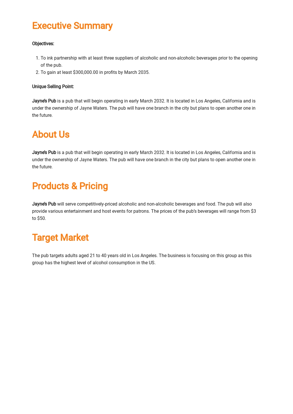 Pub Business Plan Template In Google Docs Word Apple Pages Template