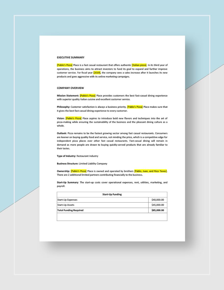 Quarterly Business Plan Template in Google Docs Word Pages Download