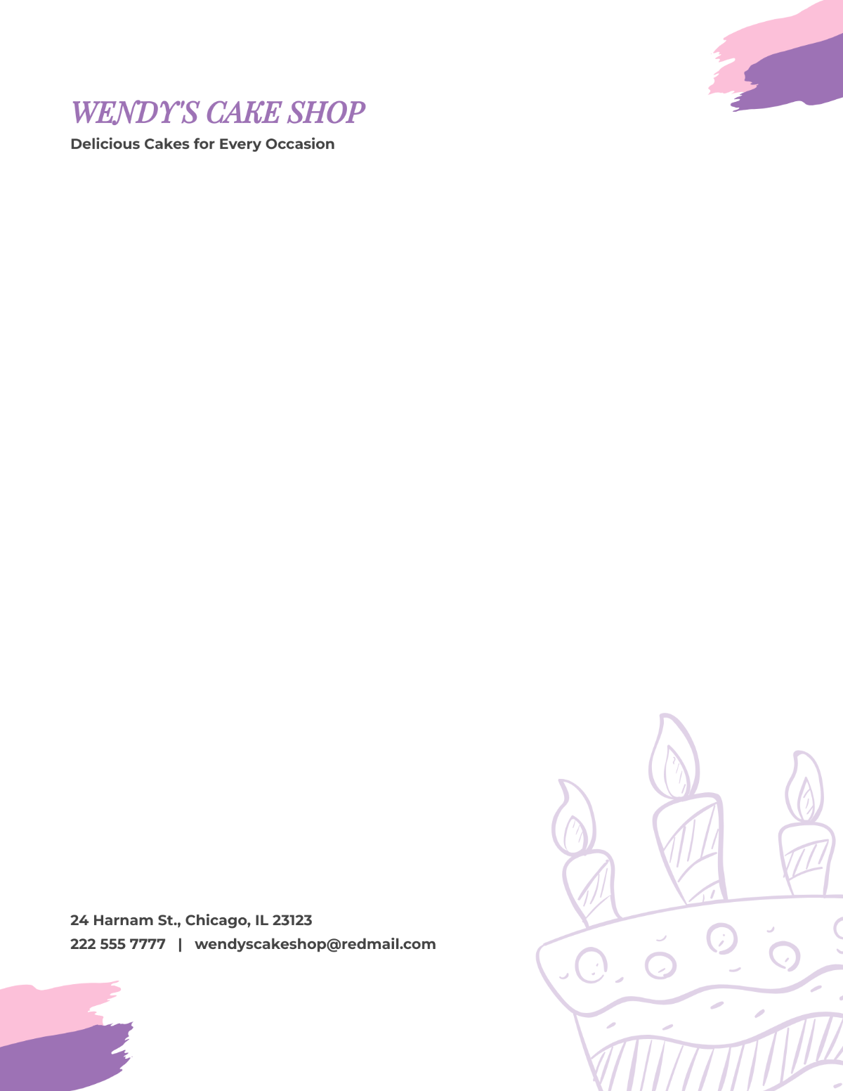 Cake Shop Letterhead Template - Edit Online & Download