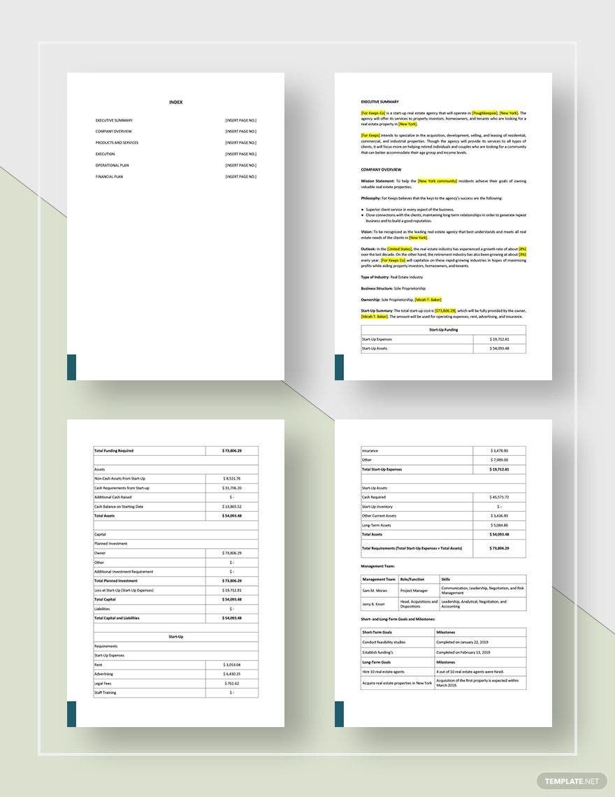 Real Estate Agent/Agency Business Plan Template