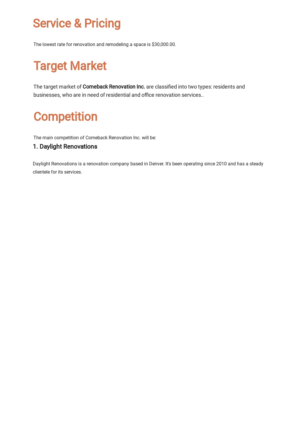 Renovation Business Plan Template Google Docs, Word, Apple Pages, PDF