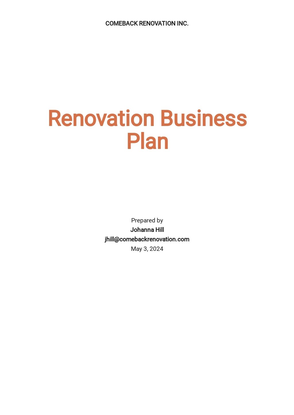 business plan template for remodeling company