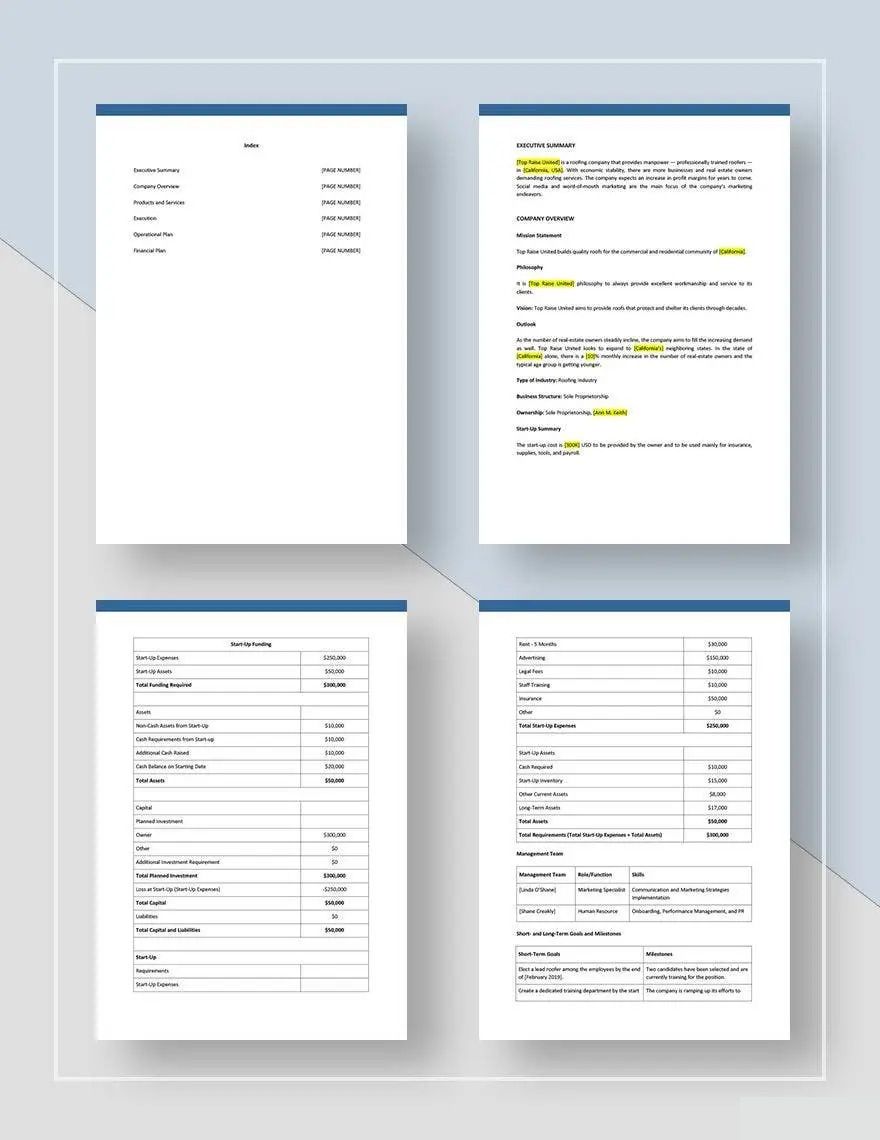 Roofing Company Business Plan Template