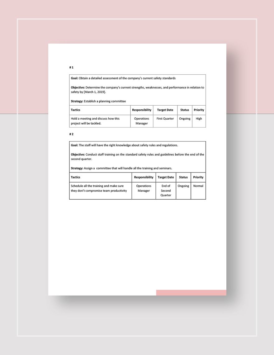 Safety Strategy Plan Template