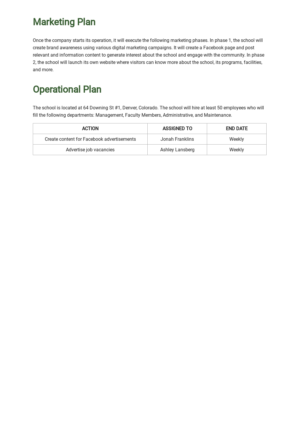 business plan template for after school program
