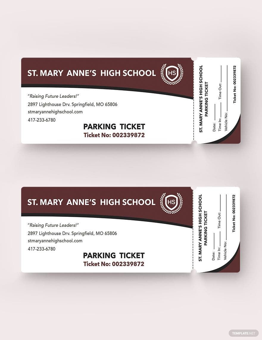 High School Parking Ticket Template