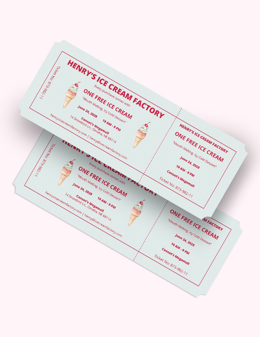 Ice Cream Food Ticket Template Download in Word, Illustrator, PSD