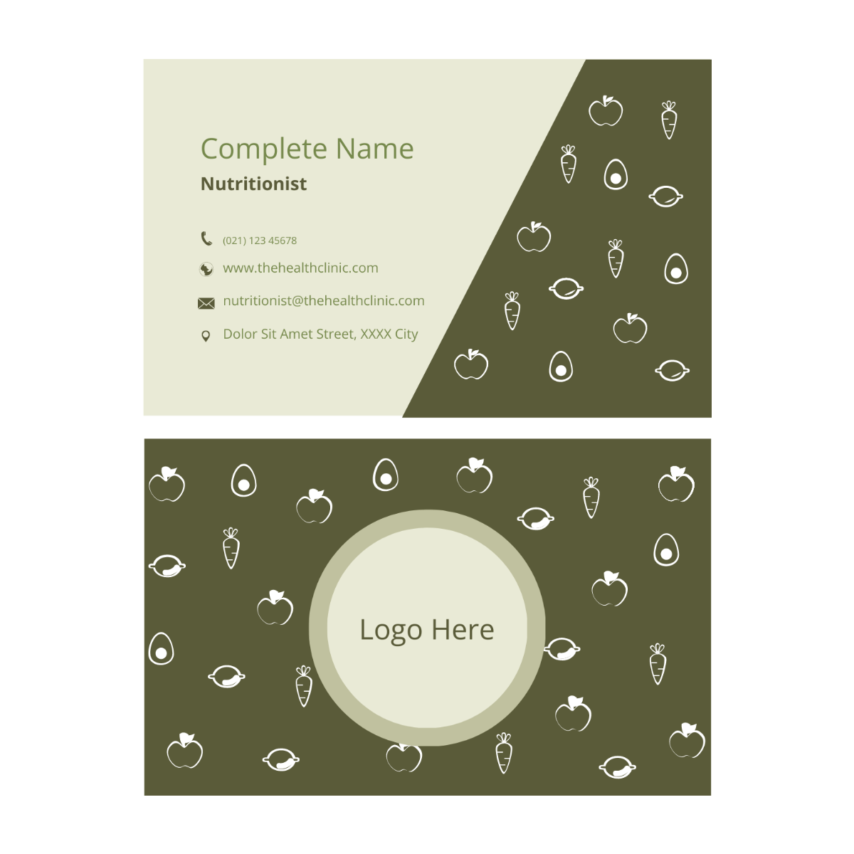 Free Nutrition Business Card Vector Template