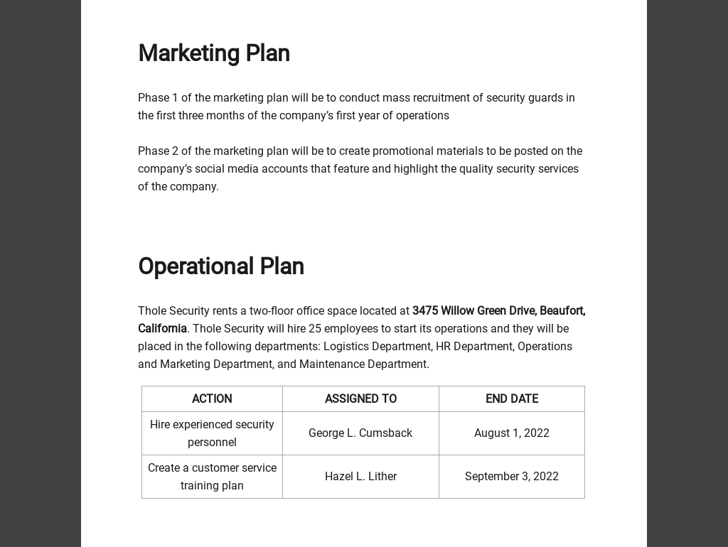 security guard company business plan pdf