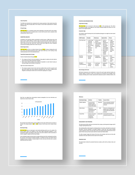Marketing Plan For Small Business Template