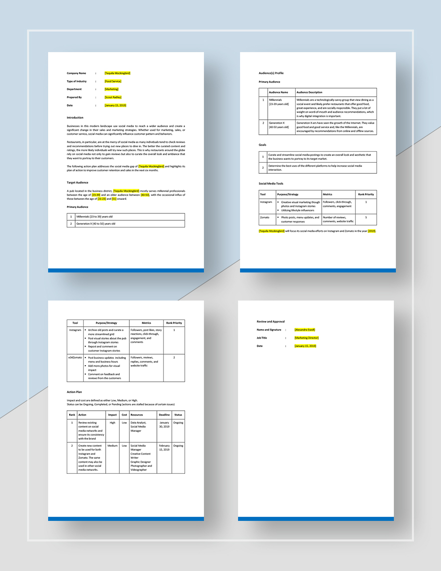 Social Media Action Plan Template In Word Pages Google Docs