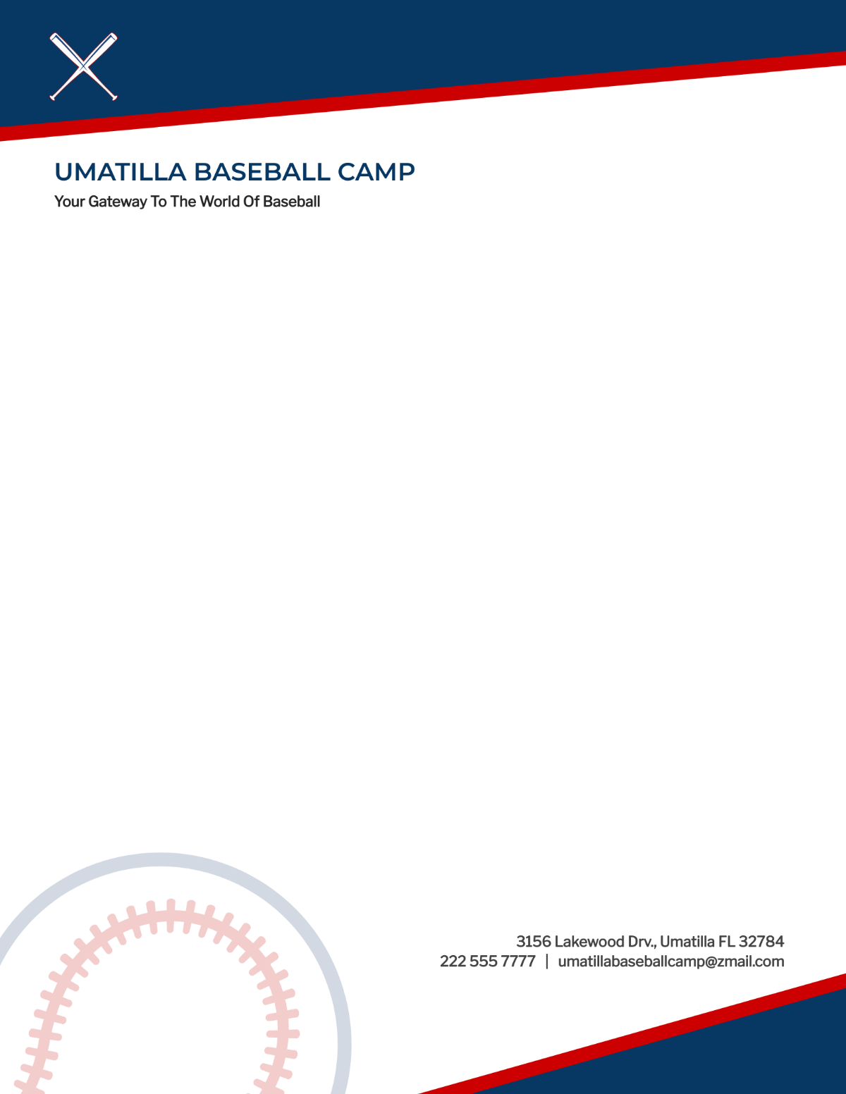 Baseball Sports Camp Letterhead Template