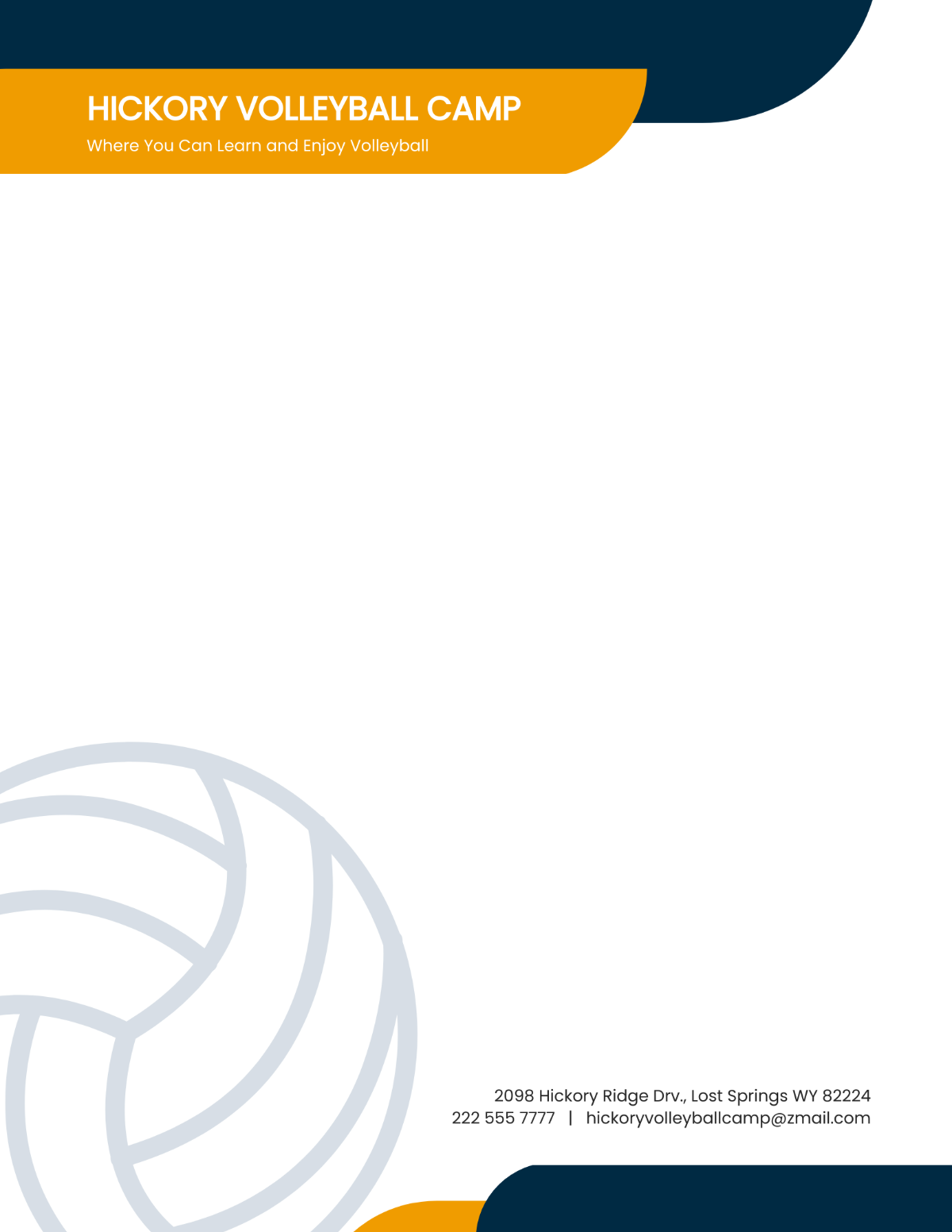 Volleyball Camp Letterhead Template