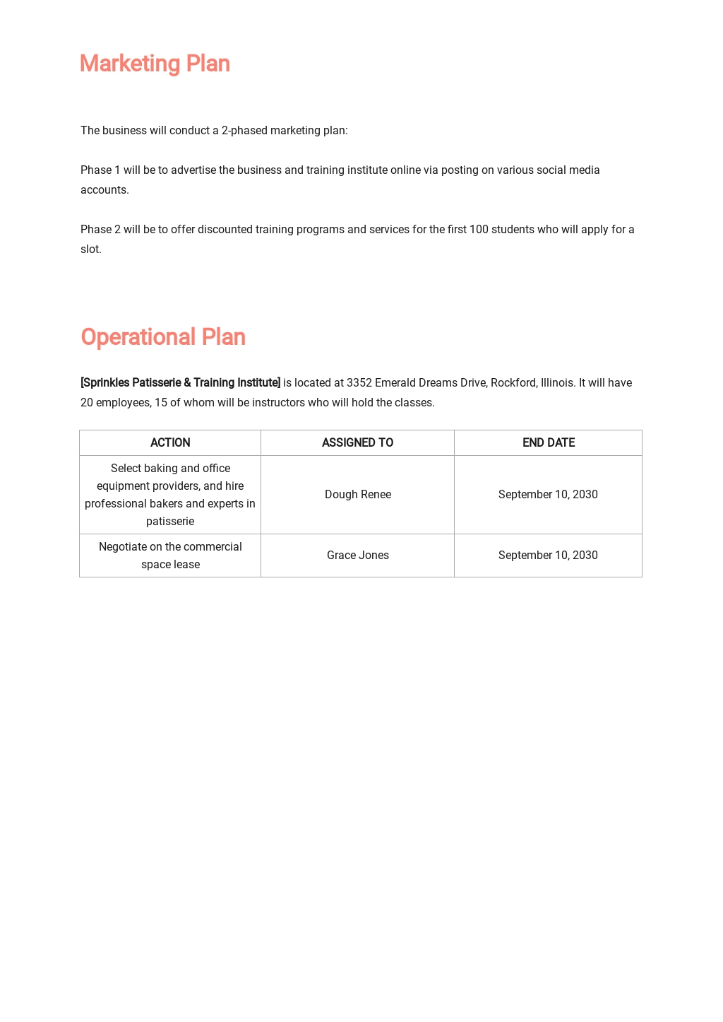 Sample training plan template image