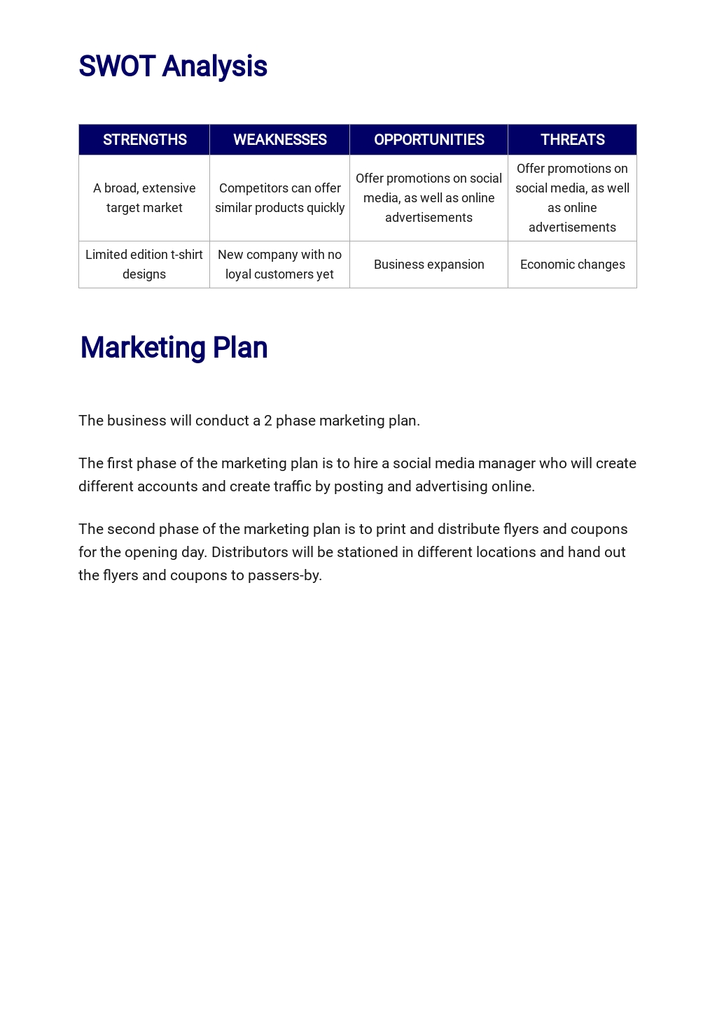 TShirt Company Business Plan Template Google Docs, Word, Apple Pages