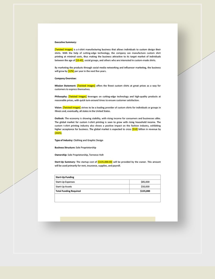 TShirt Company Business Plan Template Download in Word, Google Docs