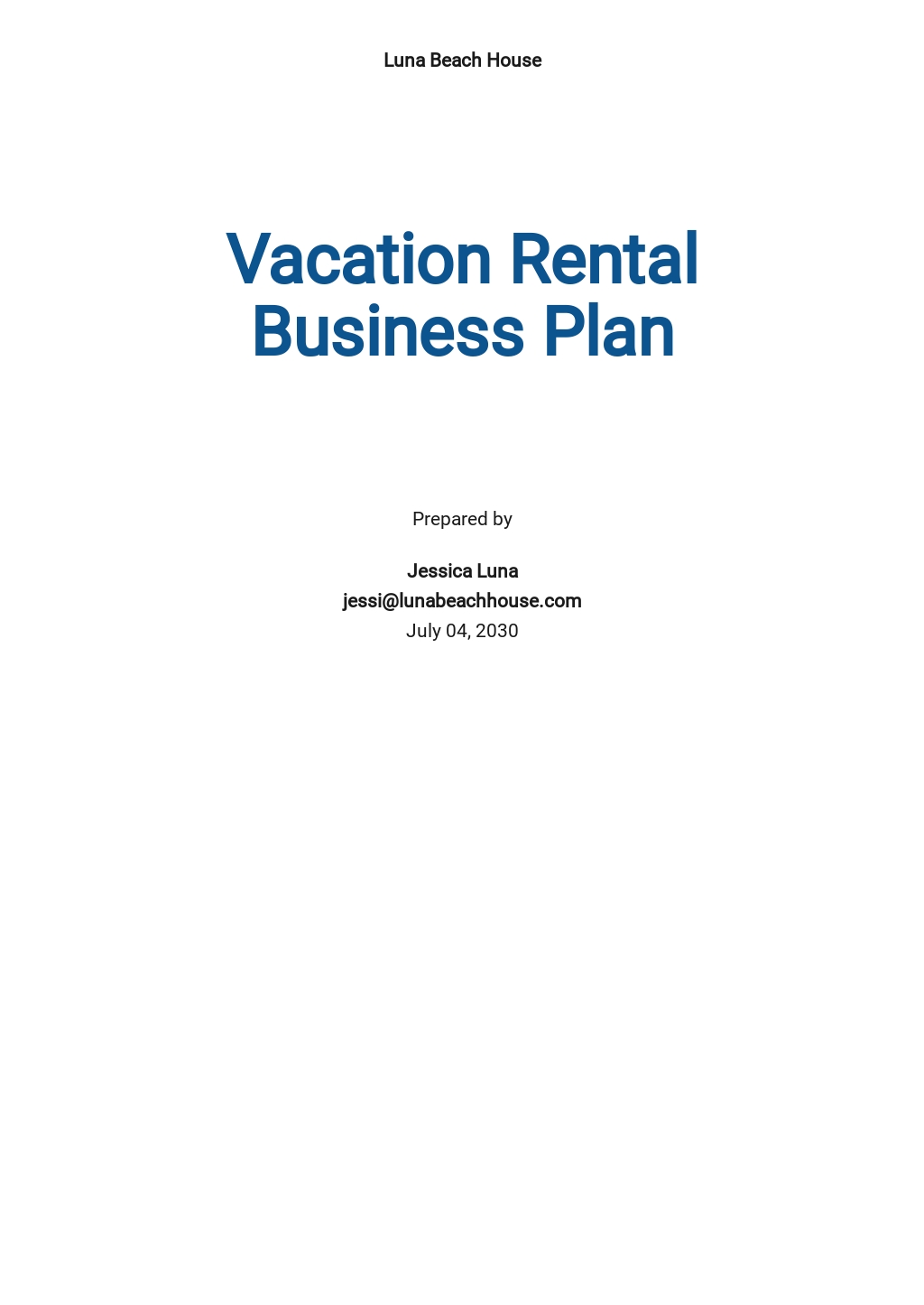 vacation home business plan