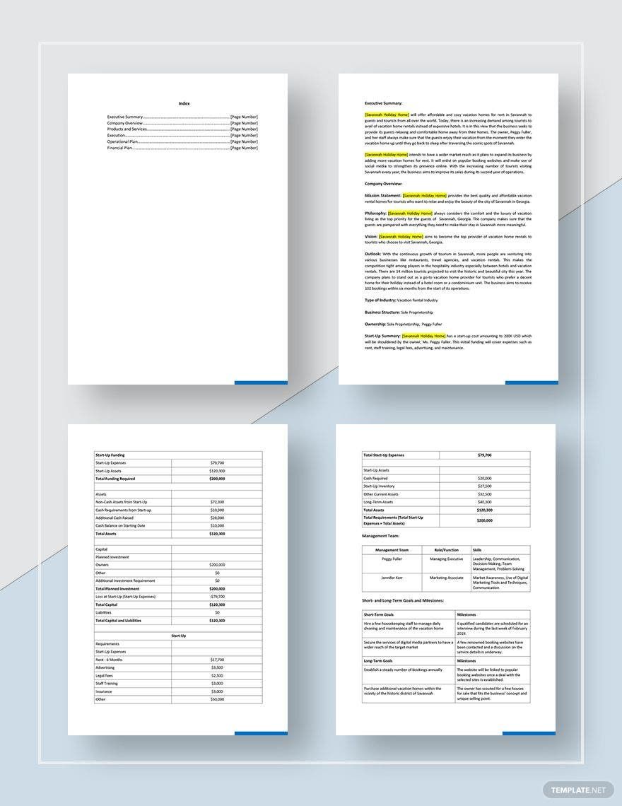 Vacation Rental Business Plan Template Google Docs, Word, Apple Pages