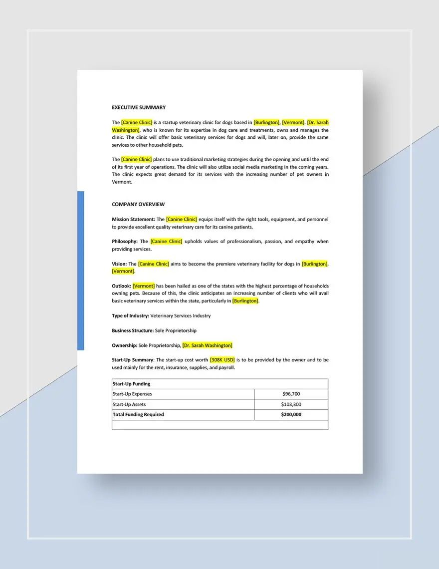 Veterinary Business Plan Template in Word, Pages, Google Docs ...