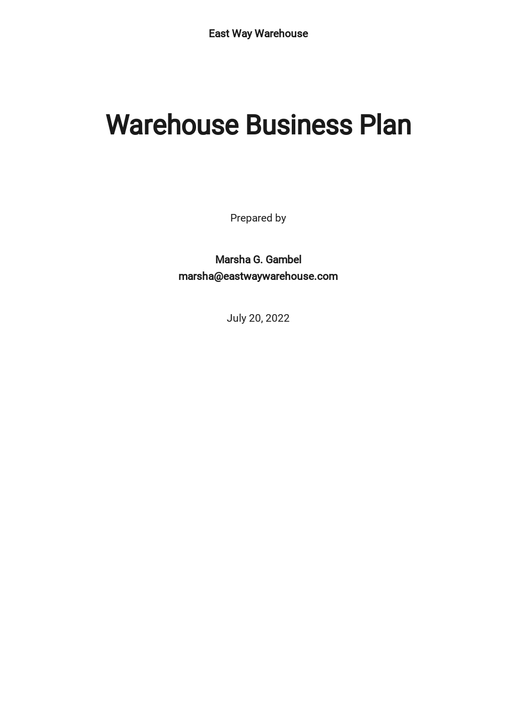 business plan of warehouse