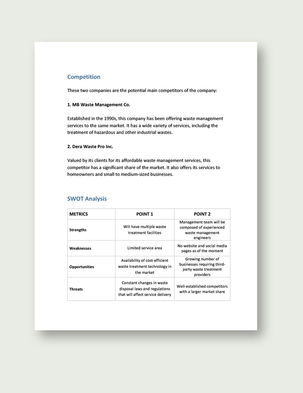 business plan template for waste management company