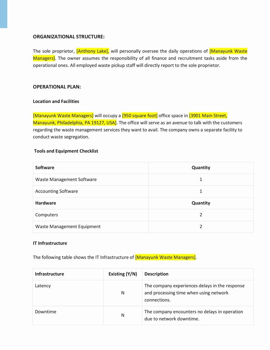 Waste Management Business Plan Template