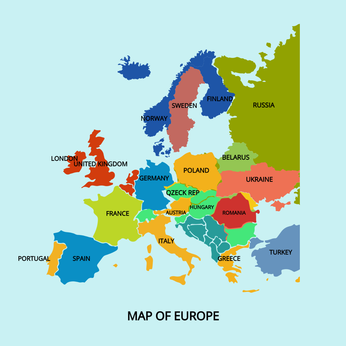 Europe Map Capitals Vector Template